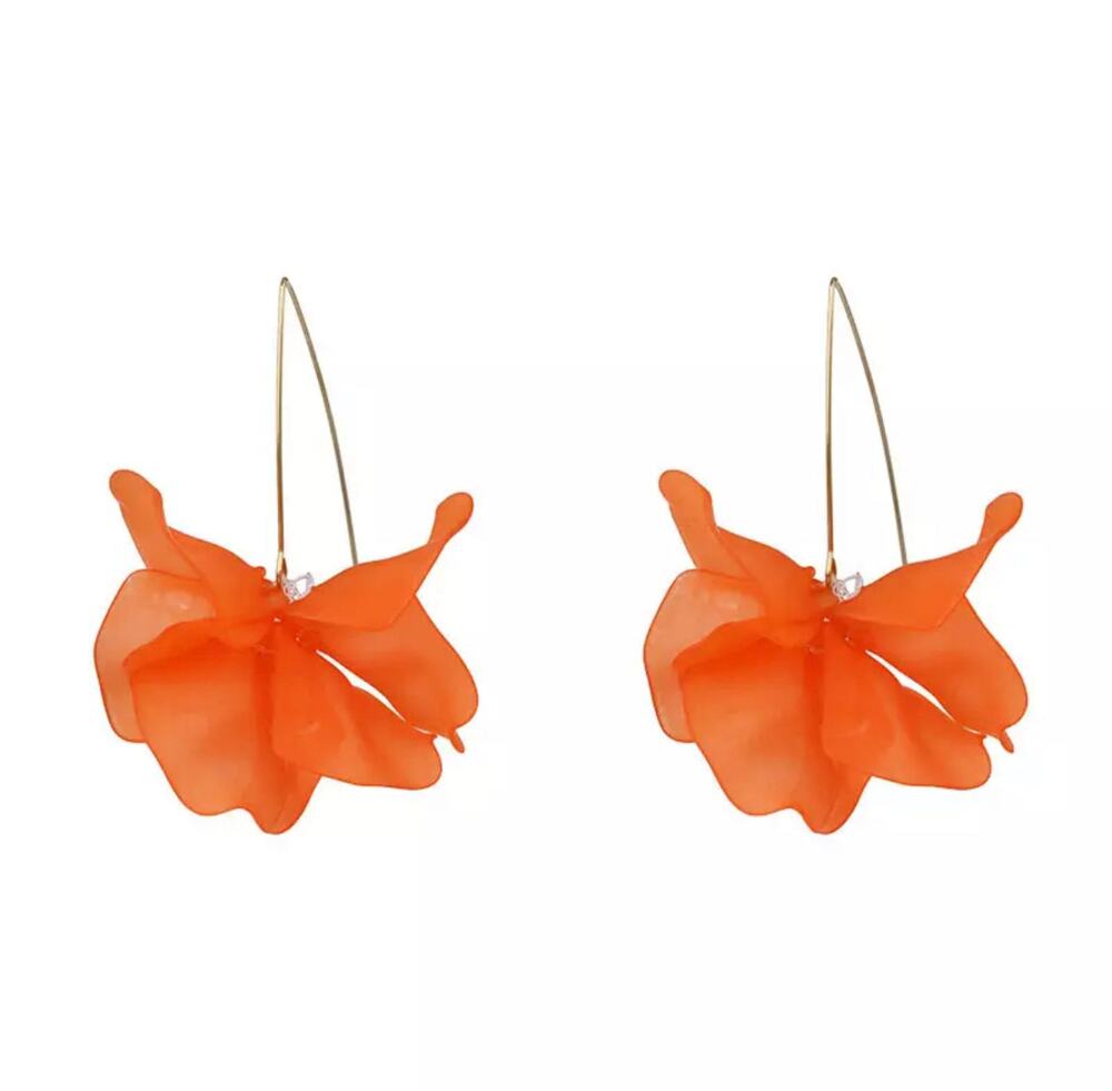 Pansy Flower Blossom Drop Earrings - Orange 3H2-EARS-02